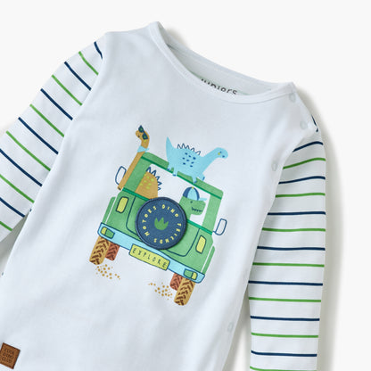 Juniors Dinosaur Print Sleepsuit with Long Sleeves and Button Closure