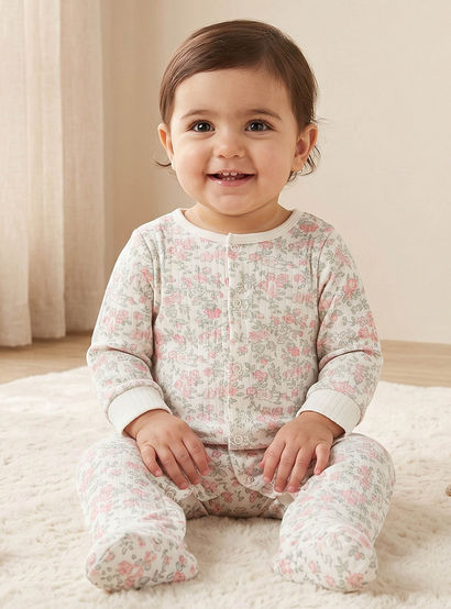 Pack of 2 Juniors Cotton Crew Neck Long Sleeves Sleepsuit with Floral Print-baby-girls-clothing-nightwear-sleepsuits-image-1