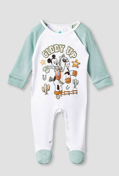 Disney Mickey Mouse Print Sleepsuit with Long Sleeves and Button Closure