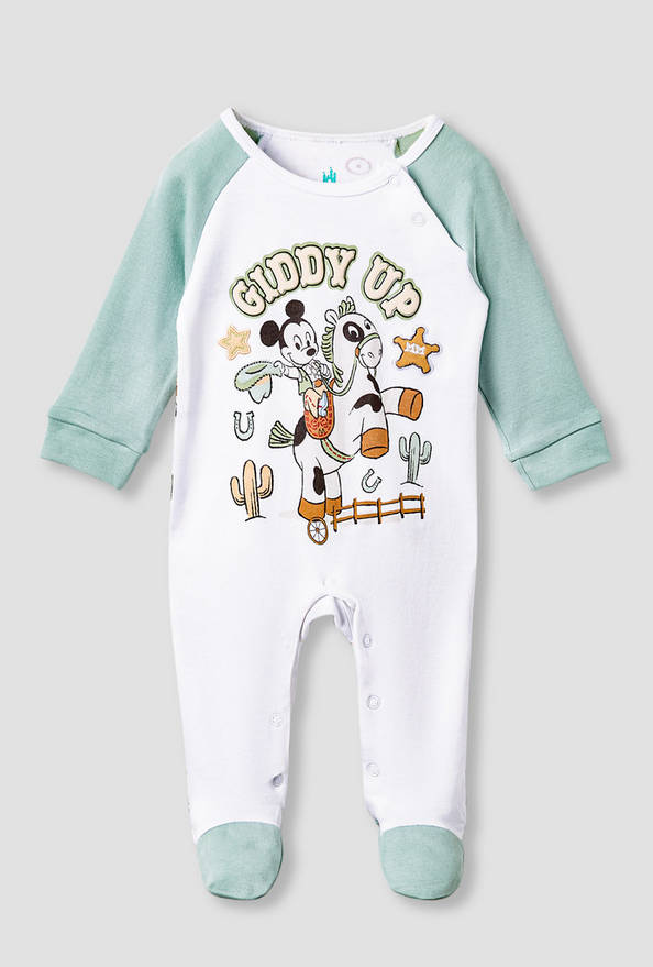 Disney Mickey Mouse Print Sleepsuit with Long Sleeves and Button Closure