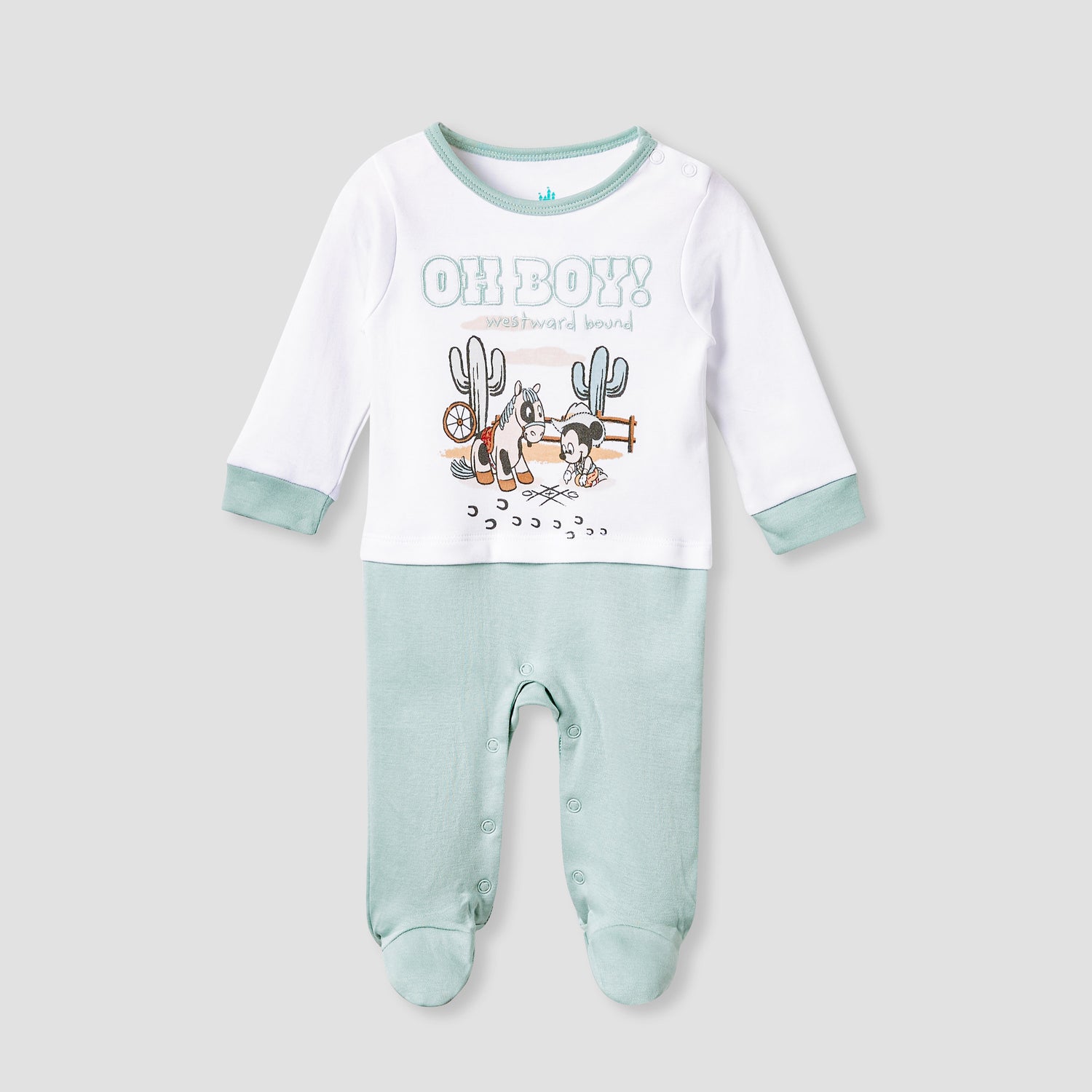 Disney Mickey Mouse Print Sleepsuit - Green / 9-12 mths
