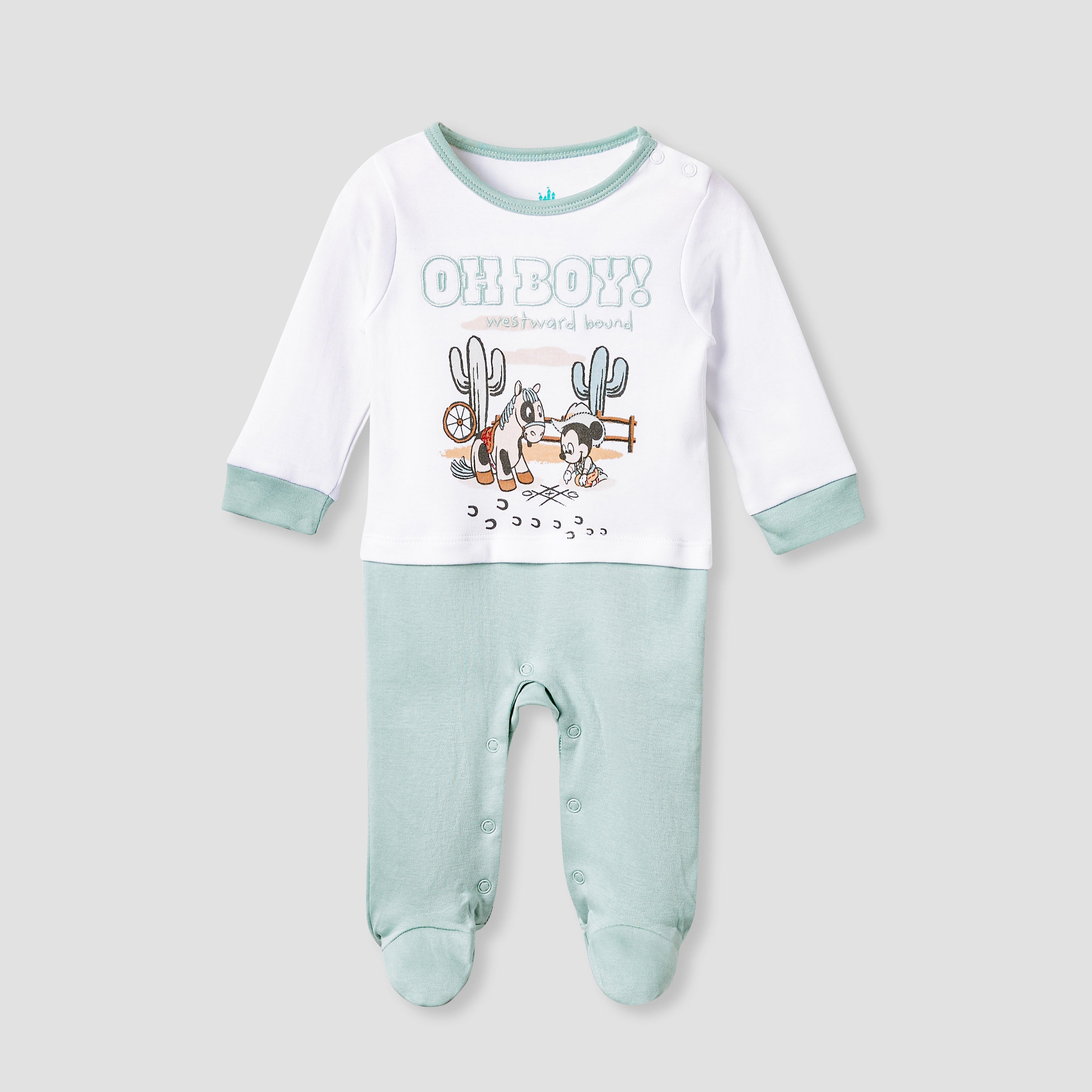 Disney Mickey Mouse Print Sleepsuit - Green / 9-12 mths
