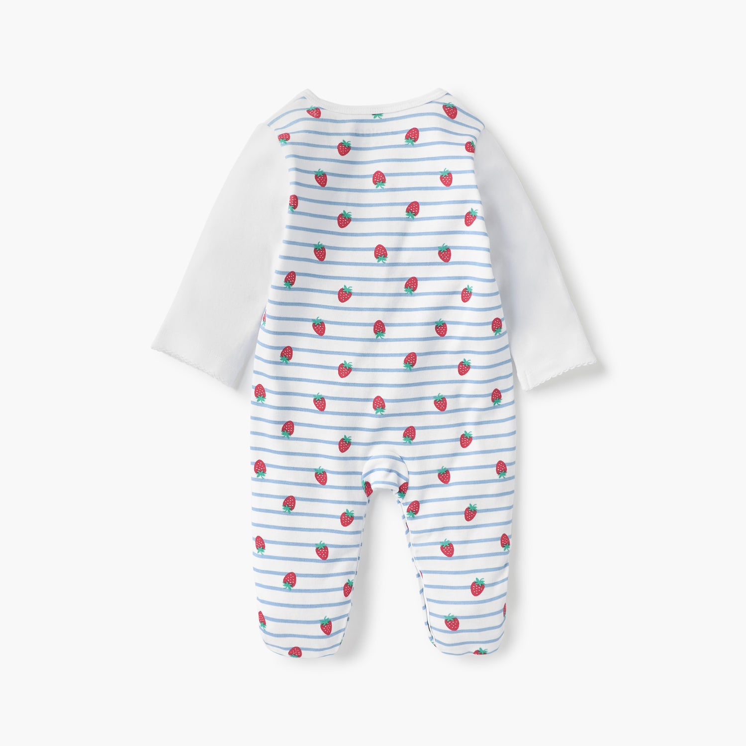 Juniors All-Over Strawberry Print Closed Feet Sleepsuit with Round Neck and Long Sleeves