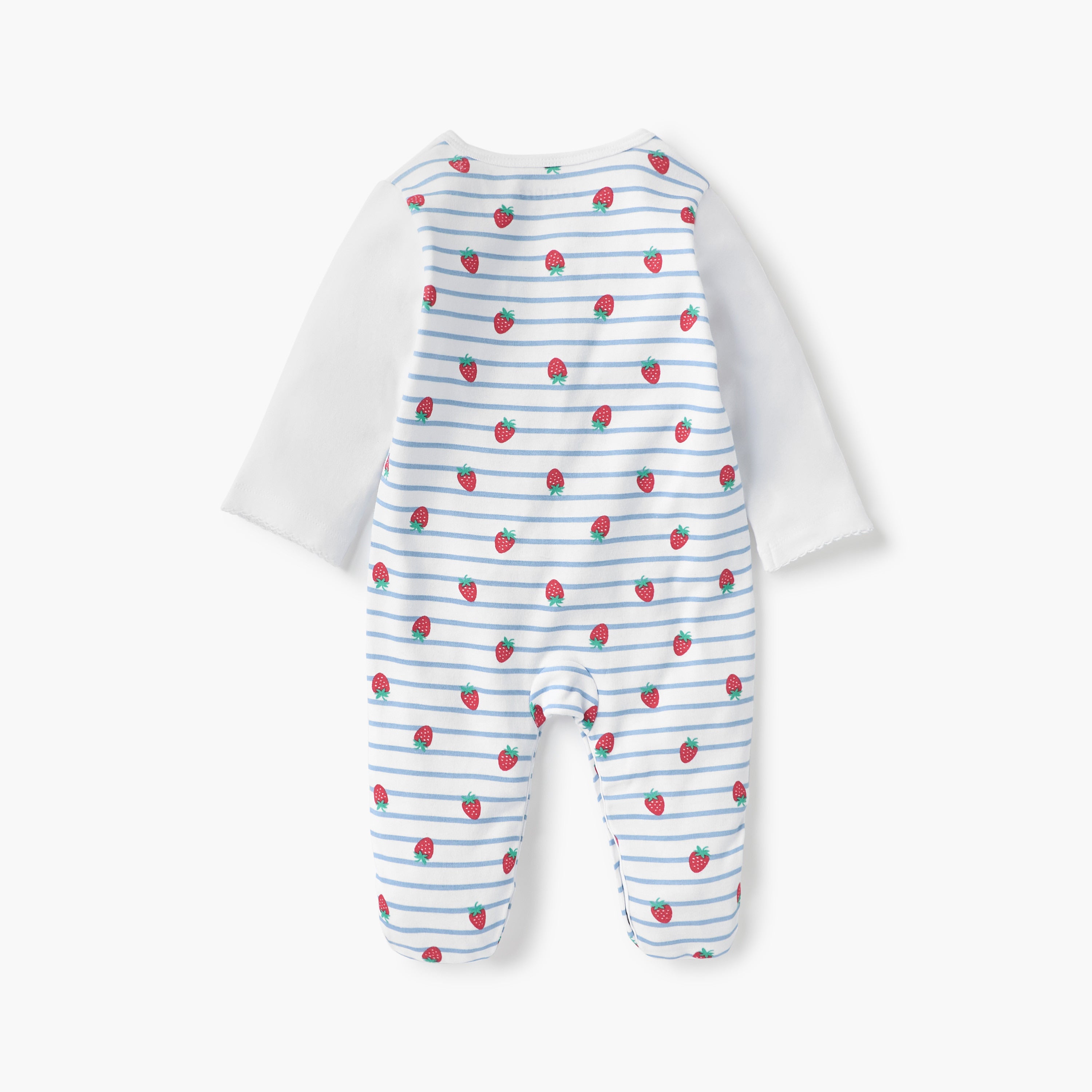Juniors All-Over Strawberry Print Closed Feet Sleepsuit with Round Neck and Long Sleeves