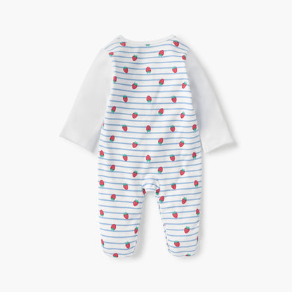 Juniors All-Over Strawberry Print Closed Feet Sleepsuit with Round Neck and Long Sleeves