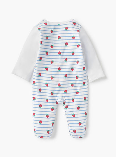 Juniors All-Over Strawberry Print Closed Feet Sleepsuit with Round Neck and Long Sleeves-baby-girls-clothing-nightwear-sleepsuits-image-2