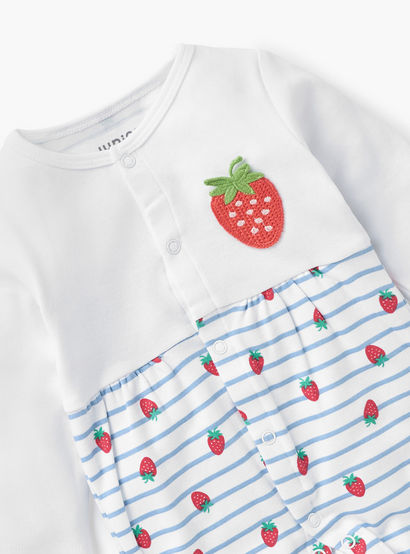Juniors All-Over Strawberry Print Closed Feet Sleepsuit with Round Neck and Long Sleeves-baby-girls-clothing-nightwear-sleepsuits-image-3