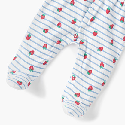 Juniors All-Over Strawberry Print Closed Feet Sleepsuit with Round Neck and Long Sleeves