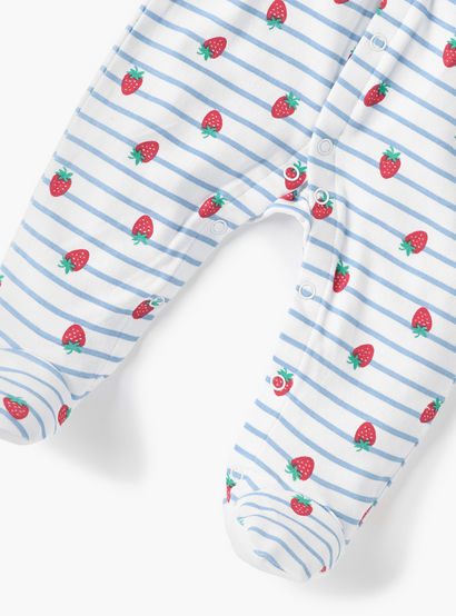 Juniors All-Over Strawberry Print Closed Feet Sleepsuit with Round Neck and Long Sleeves-baby-girls-clothing-nightwear-sleepsuits-image-4