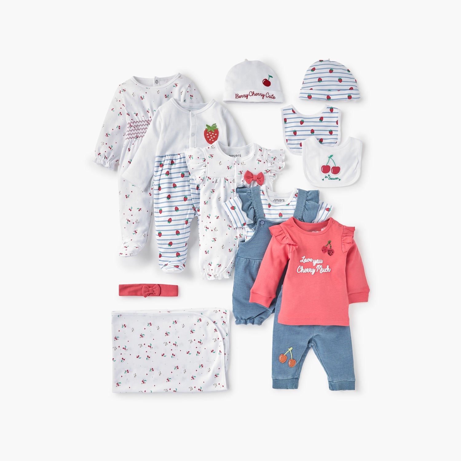 Juniors All-Over Strawberry Print Closed Feet Sleepsuit with Round Neck and Long Sleeves