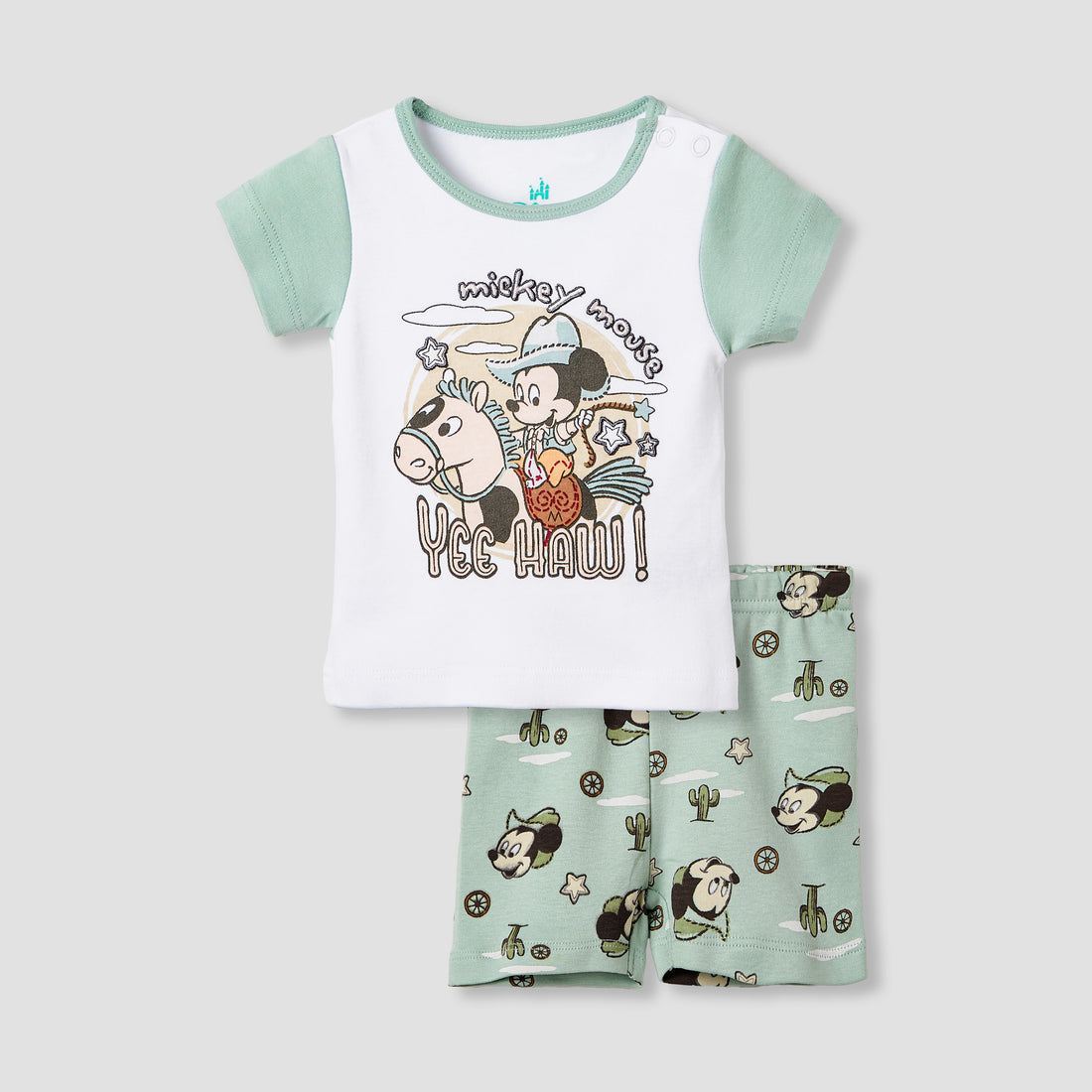 Disney Mickey Mouse Print T-shirt and Shorts Set - Green / 12-18 mths
