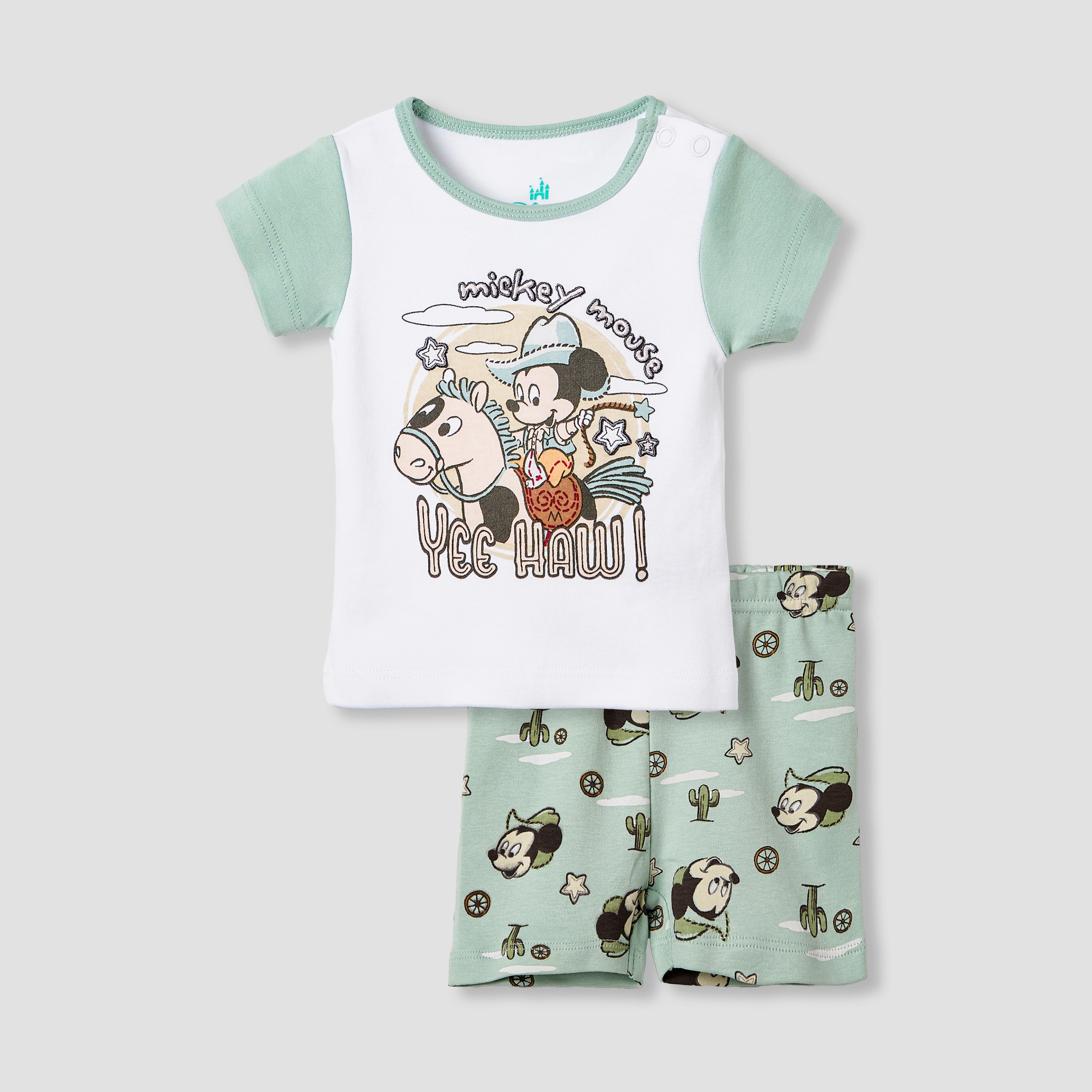 Disney Mickey Mouse Print T-shirt and Shorts Set - Green / 12-18 mths