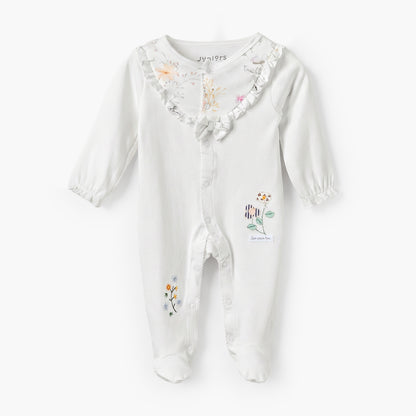 Juniors Cotton Round Neck Long Sleeves Sleepsuit with Floral Print