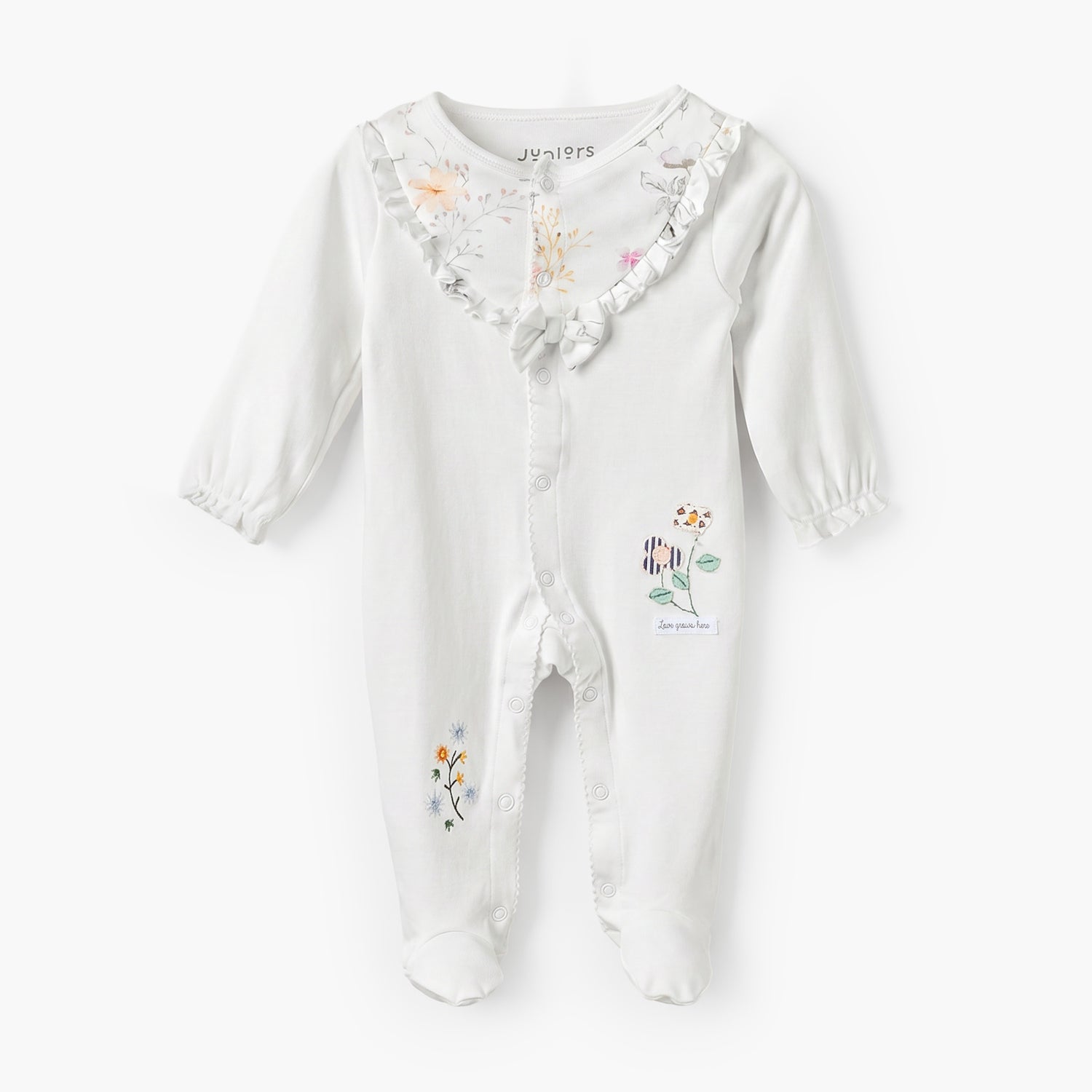 Juniors Cotton Round Neck Long Sleeves Sleepsuit with Floral Print