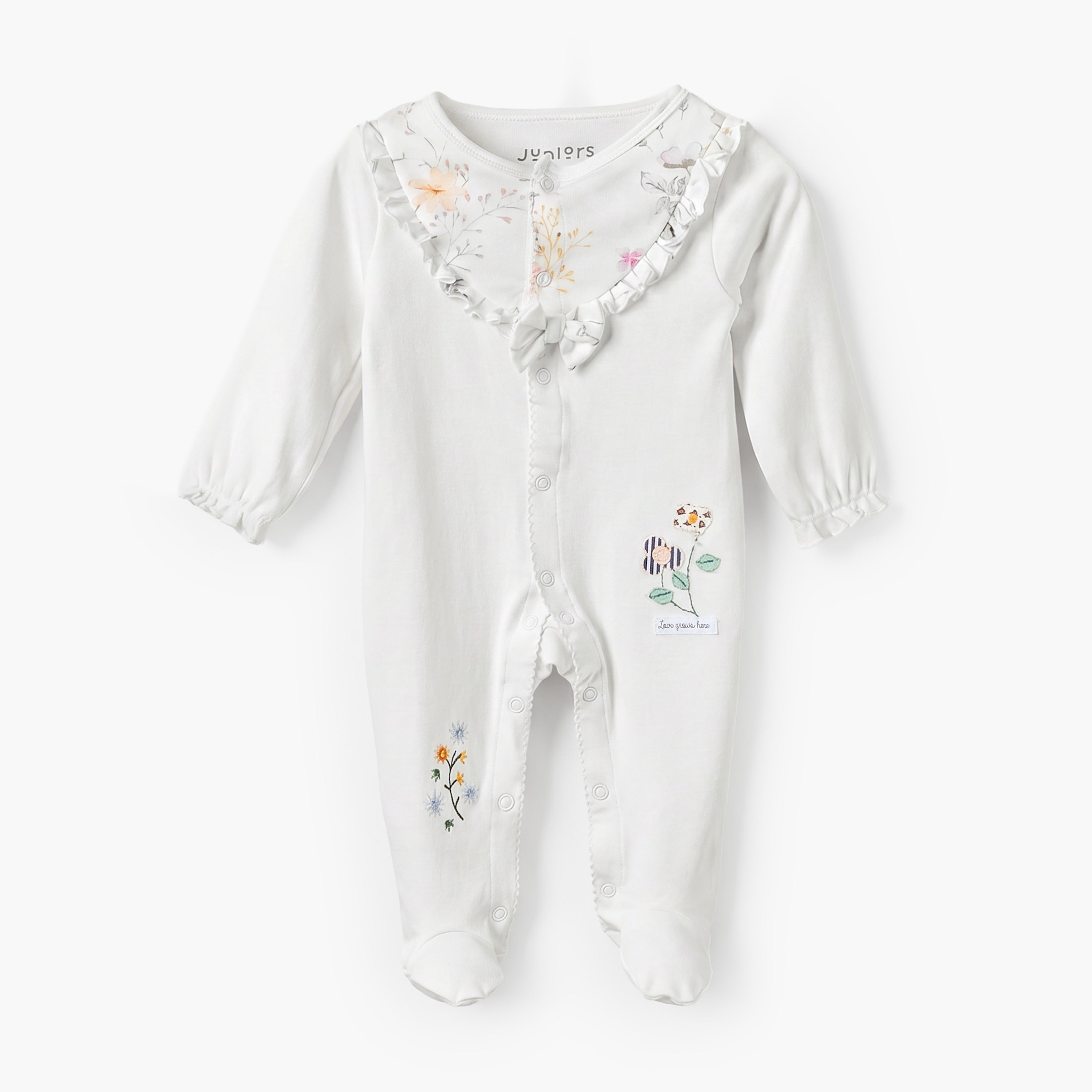 Juniors Cotton Round Neck Long Sleeves Sleepsuit with Floral Print