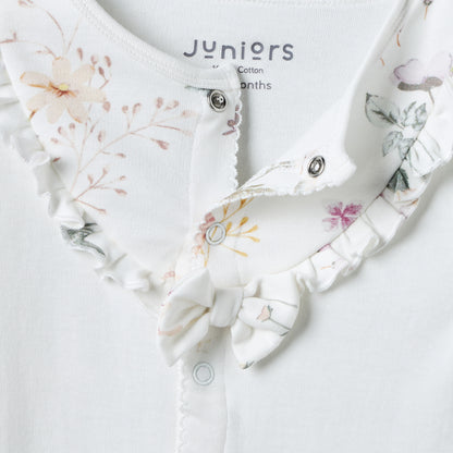 Juniors Cotton Round Neck Long Sleeves Sleepsuit with Floral Print