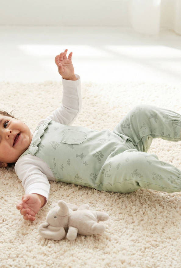 Juniors Cotton Crew Neck Long Sleeves Sleepsuit with Botanical Print