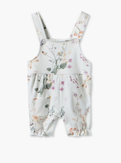 Juniors Round Neck Short Sleeves Top and Dungaree Set with Floral Print-baby-girls-clothing-setsandcoords-image-4