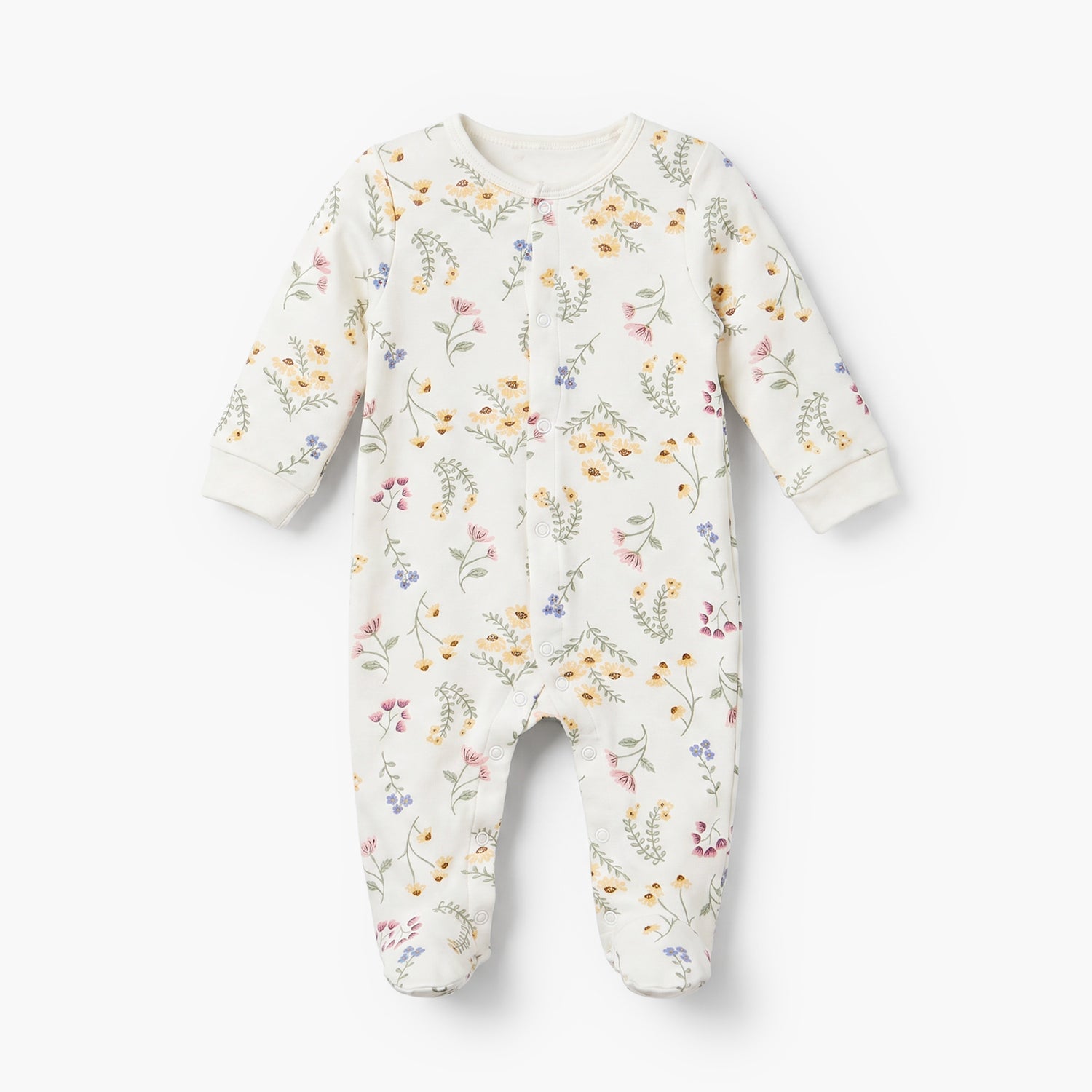 Pack of 2 Juniors Cotton Round Neck Long Sleeves Sleepsuit with Floral Print