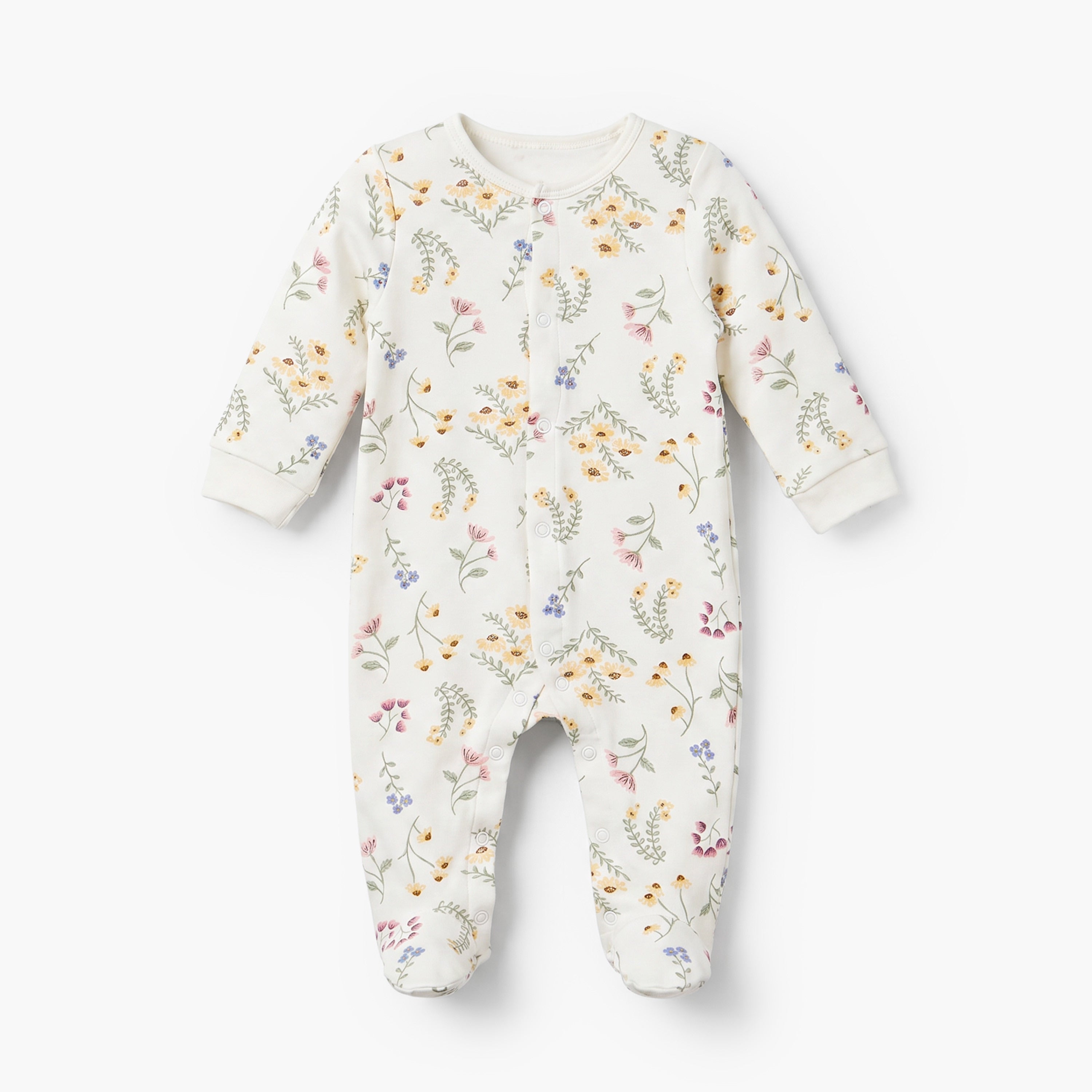 Pack of 2 Juniors Cotton Round Neck Long Sleeves Sleepsuit with Floral Print