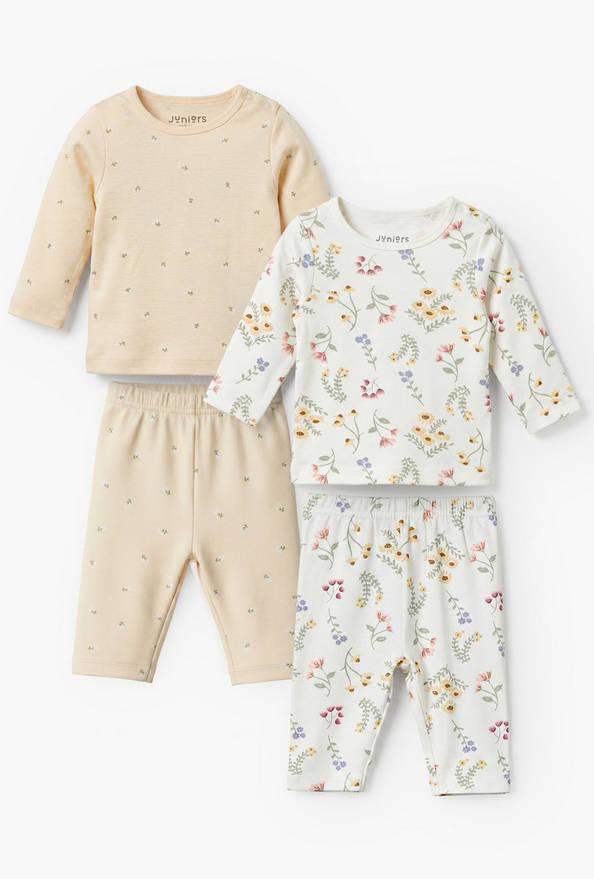 Pack of 2 Juniors Cotton Crew Neck Short Sleeves Pyjama Set with Floral Print