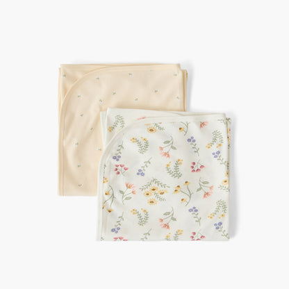 Pack of 2 Juniors Receiving Blanket with Floral Print