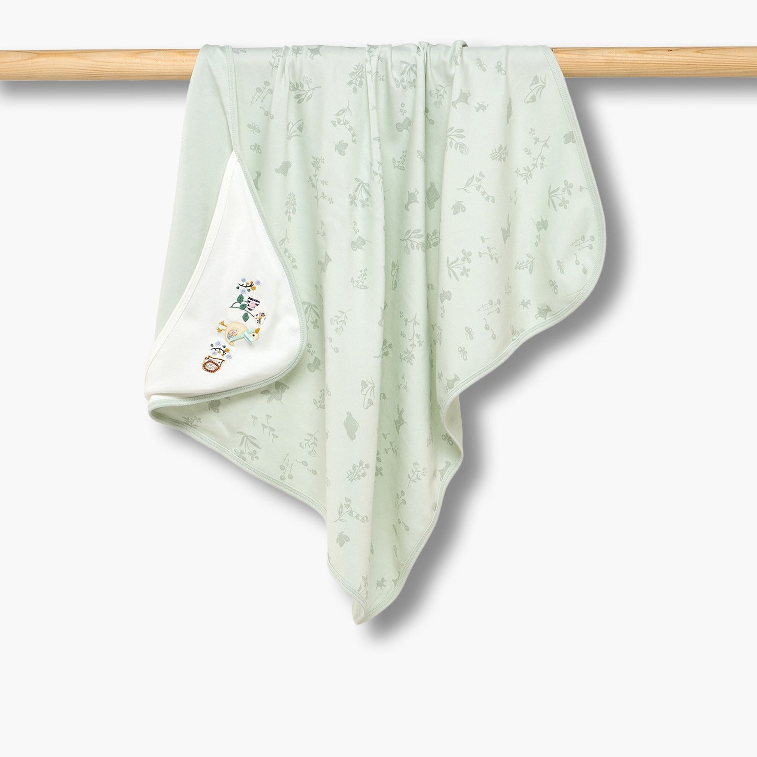 Juniors Receiving Blanket with Floral Embroidery - Green / 0-6 mths