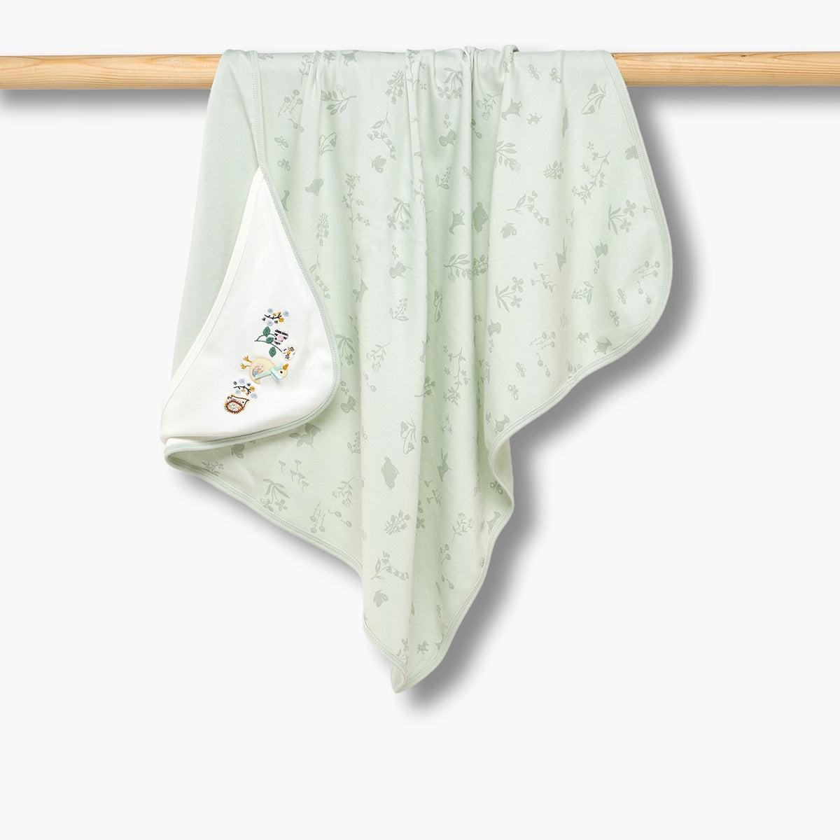 Juniors Receiving Blanket with Floral Embroidery - Green / 0-6 mths