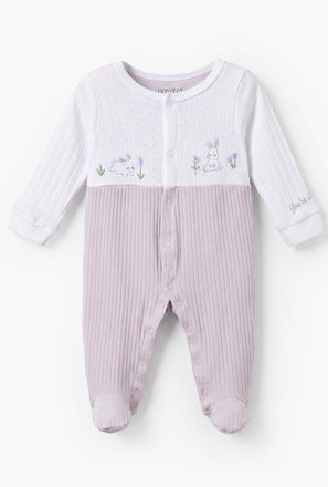 Juniors Cotton Round Neck Long Sleeves Sleepsuit with Bunny Print