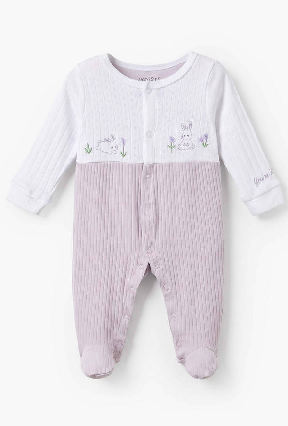 Juniors Cotton Round Neck Long Sleeves Sleepsuit with Bunny Print