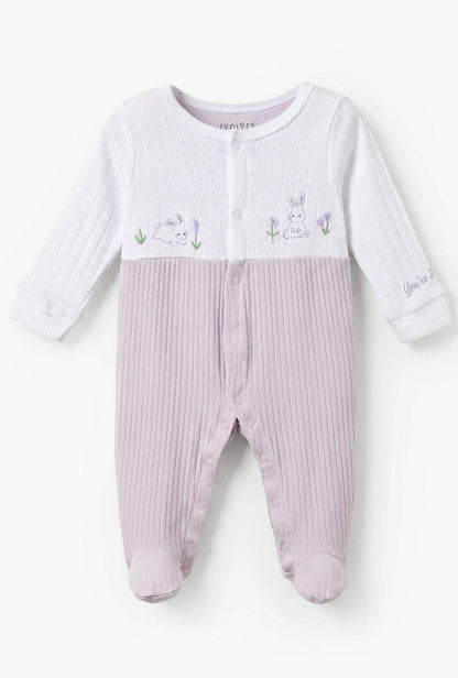 Juniors Cotton Round Neck Long Sleeves Sleepsuit with Bunny Print