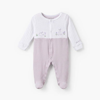 Juniors Cotton Round Neck Long Sleeves Sleepsuit with Bunny Print - Purple / 9-12 mths