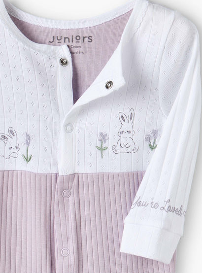 Juniors Cotton Round Neck Long Sleeves Sleepsuit with Bunny Print-baby-girls-clothing-nightwear-sleepsuits-image-3