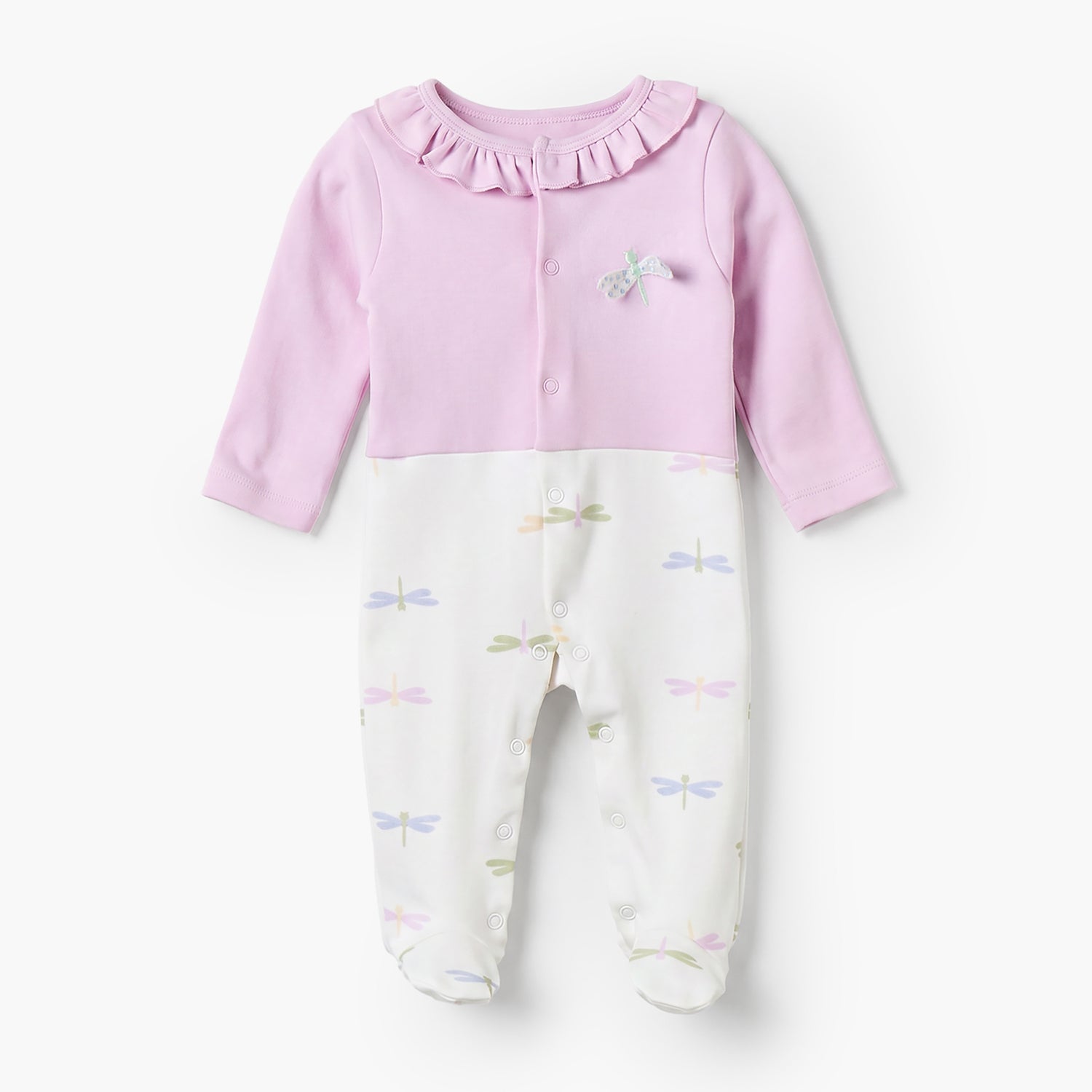 Juniors Cotton Crew Neck Long Sleeves Sleepsuit with Dragonfly Print