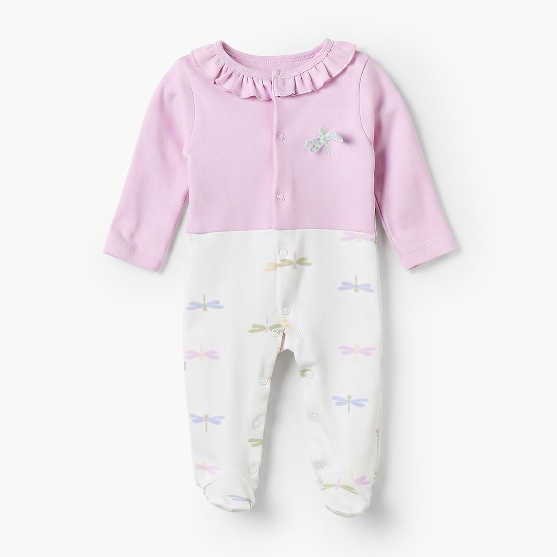 Juniors Cotton Crew Neck Long Sleeves Sleepsuit with Dragonfly Print - Multicolour / 9-12 mths