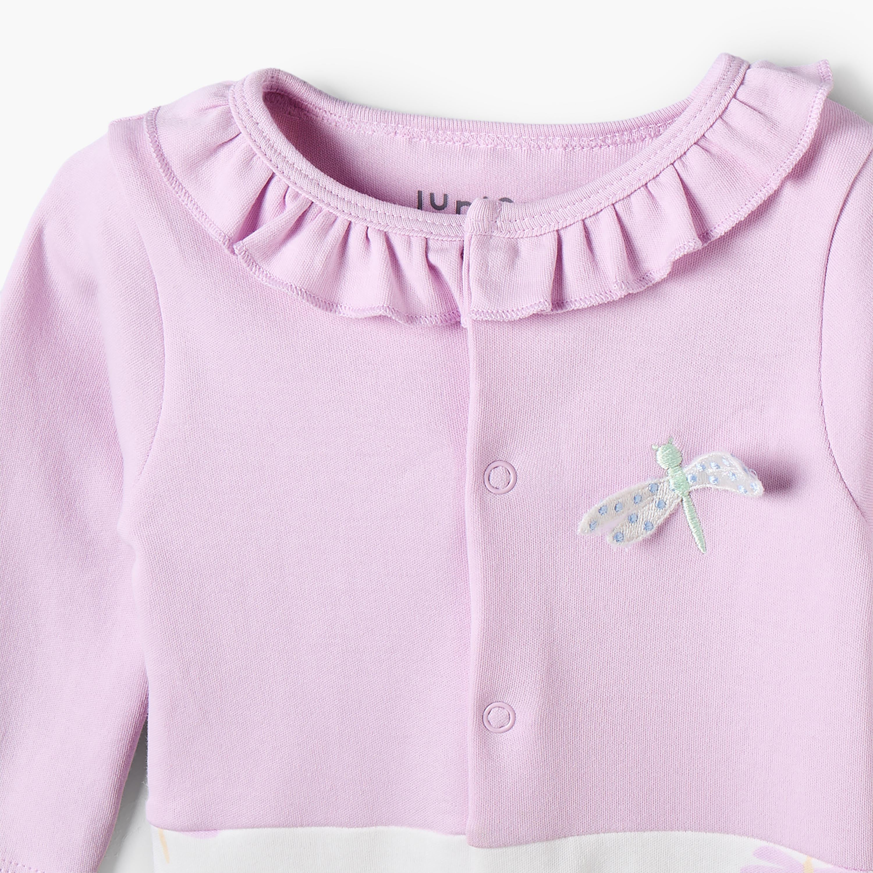 Juniors Cotton Crew Neck Long Sleeves Sleepsuit with Dragonfly Print