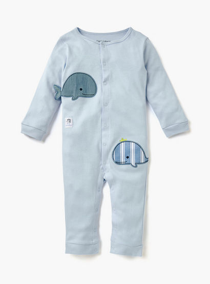 Juniors Whale Applique Sleepsuit with Round Neck-baby-boys-clothing-nightwear-sleepsuits-image-1