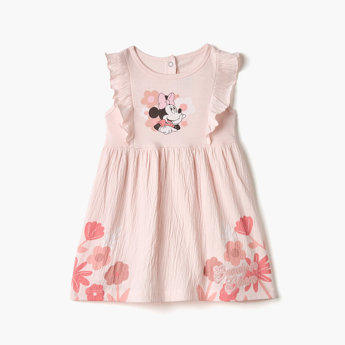 Disney Minnie Mouse Print Sleeveless Dress with Round Neck and Ruffle Detail - Pink / 12-18 mths