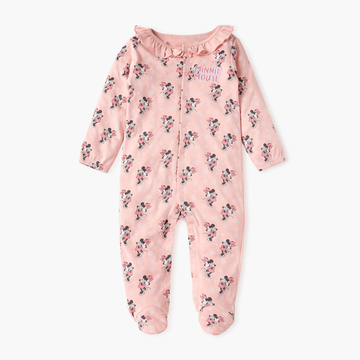 Disney All-Over Minnie Mouse Print Closed Feet Sleepsuit with Long Sleeves