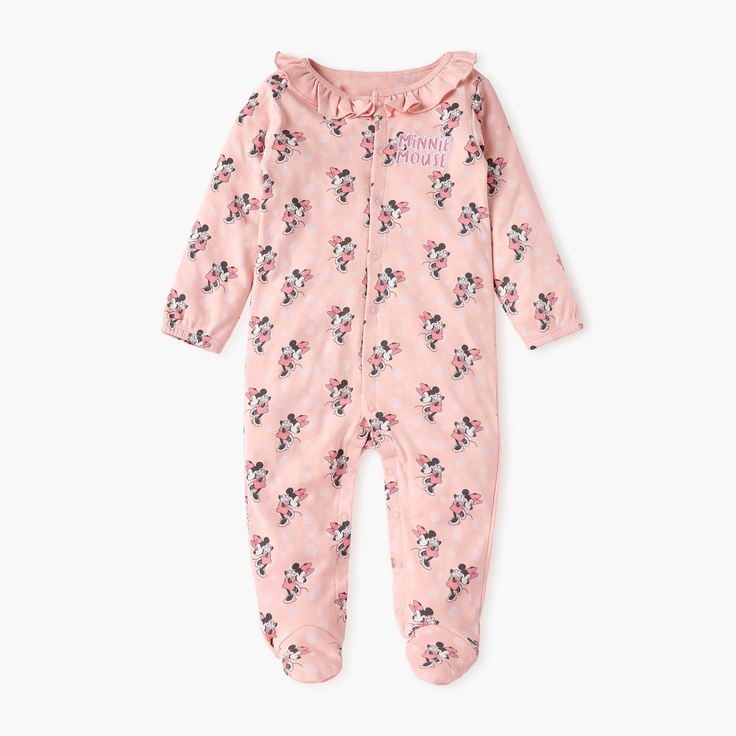 Disney All-Over Minnie Mouse Print Closed Feet Sleepsuit with Long Sleeves - Pink / 9-12 mths