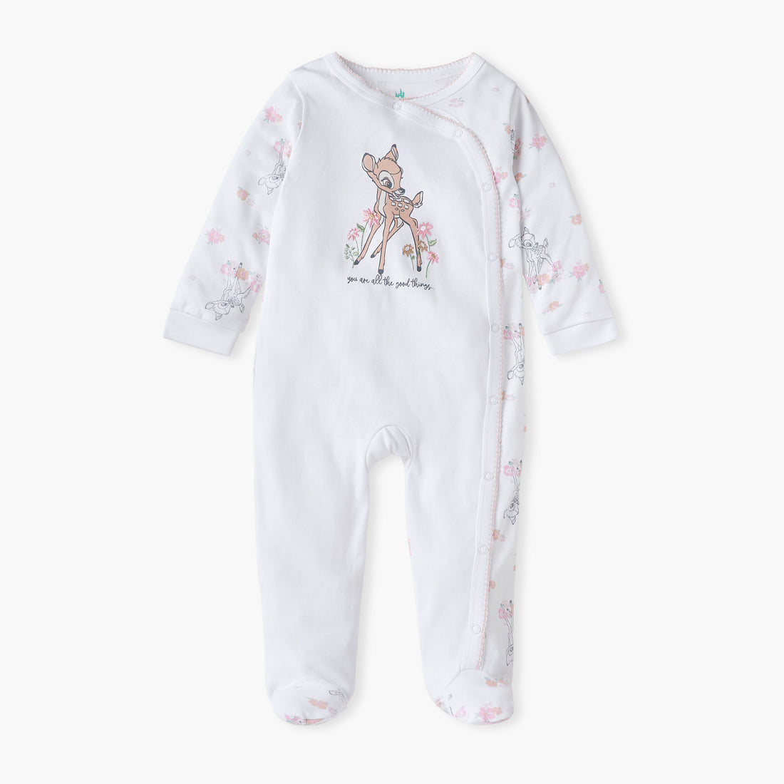 Disney All-Over Bambi Print Closed Feet Sleepsuit with Long Sleeves - White / 9-12 mths