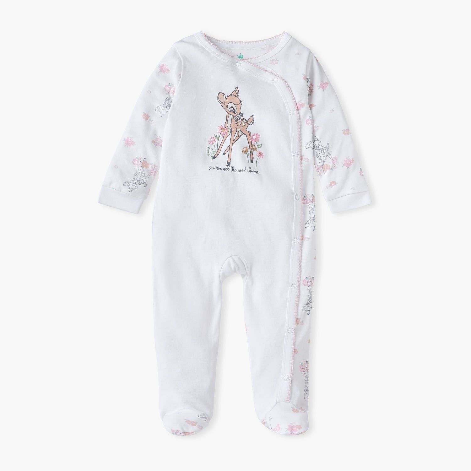 Disney All-Over Bambi Print Closed Feet Sleepsuit with Long Sleeves - White / 9-12 mths