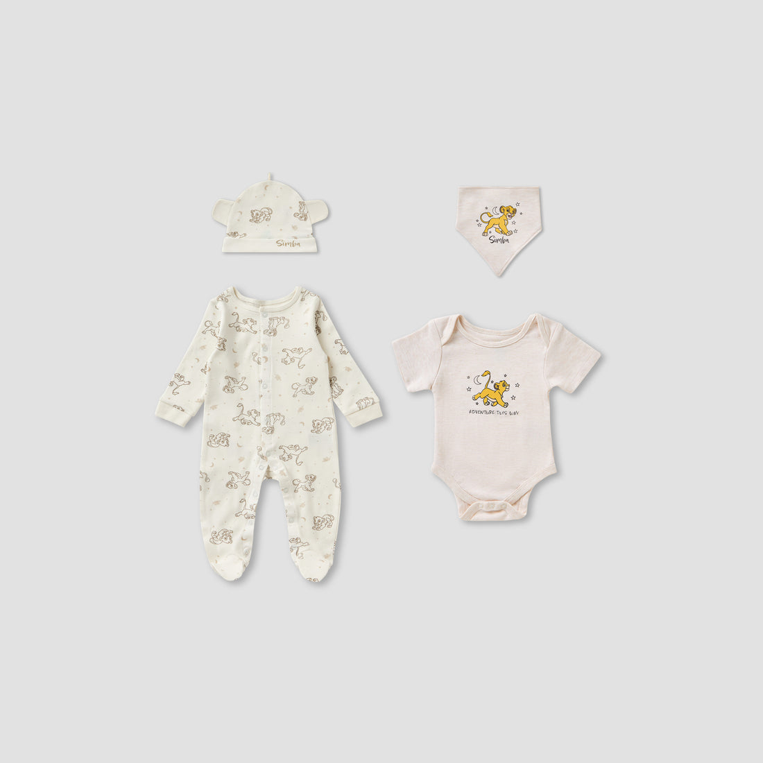 Disney 4-Piece Simba Print Clothing Gift Set - Beige / 0-3 mths