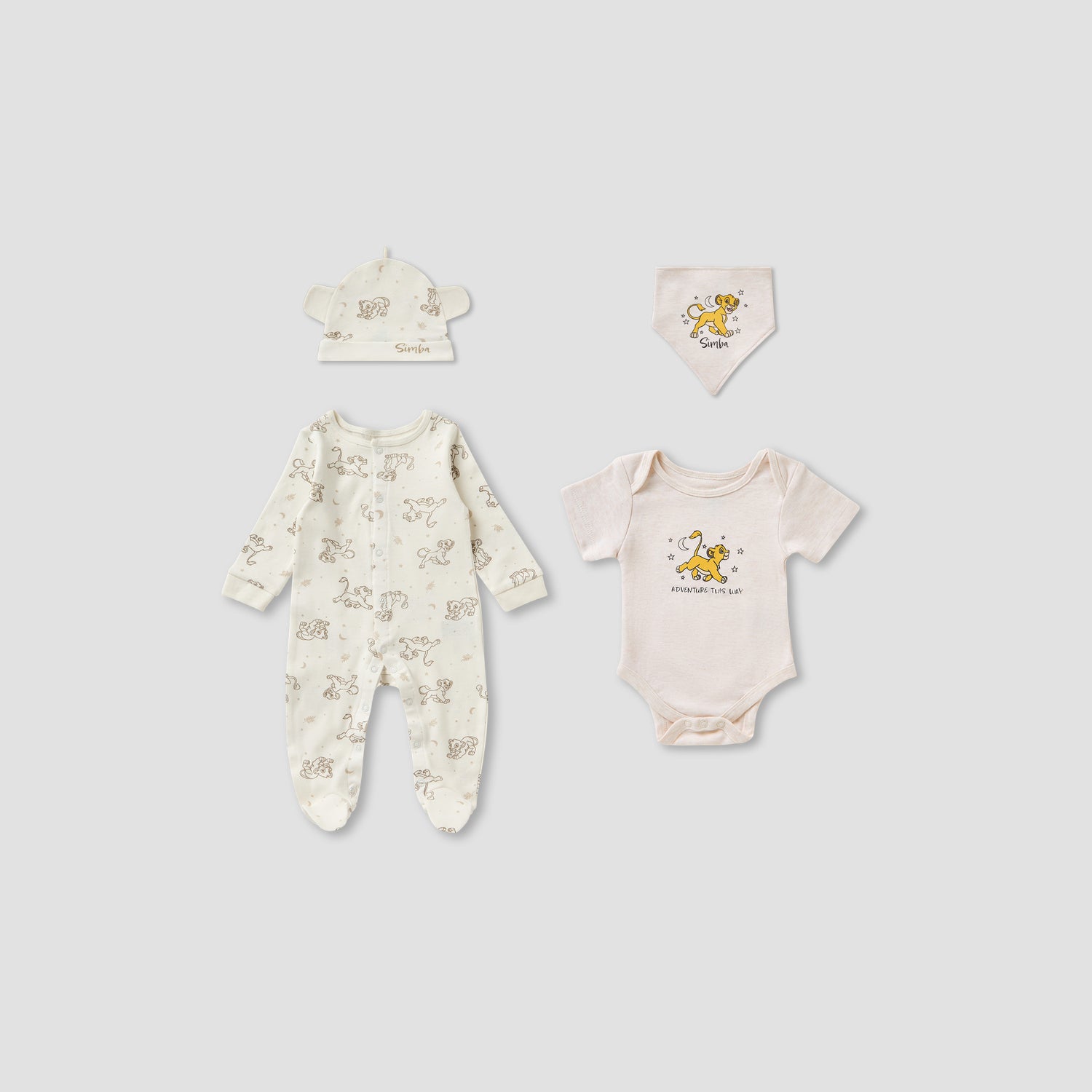 Disney 4-Piece Simba Print Clothing Gift Set - Beige / 0-3 mths