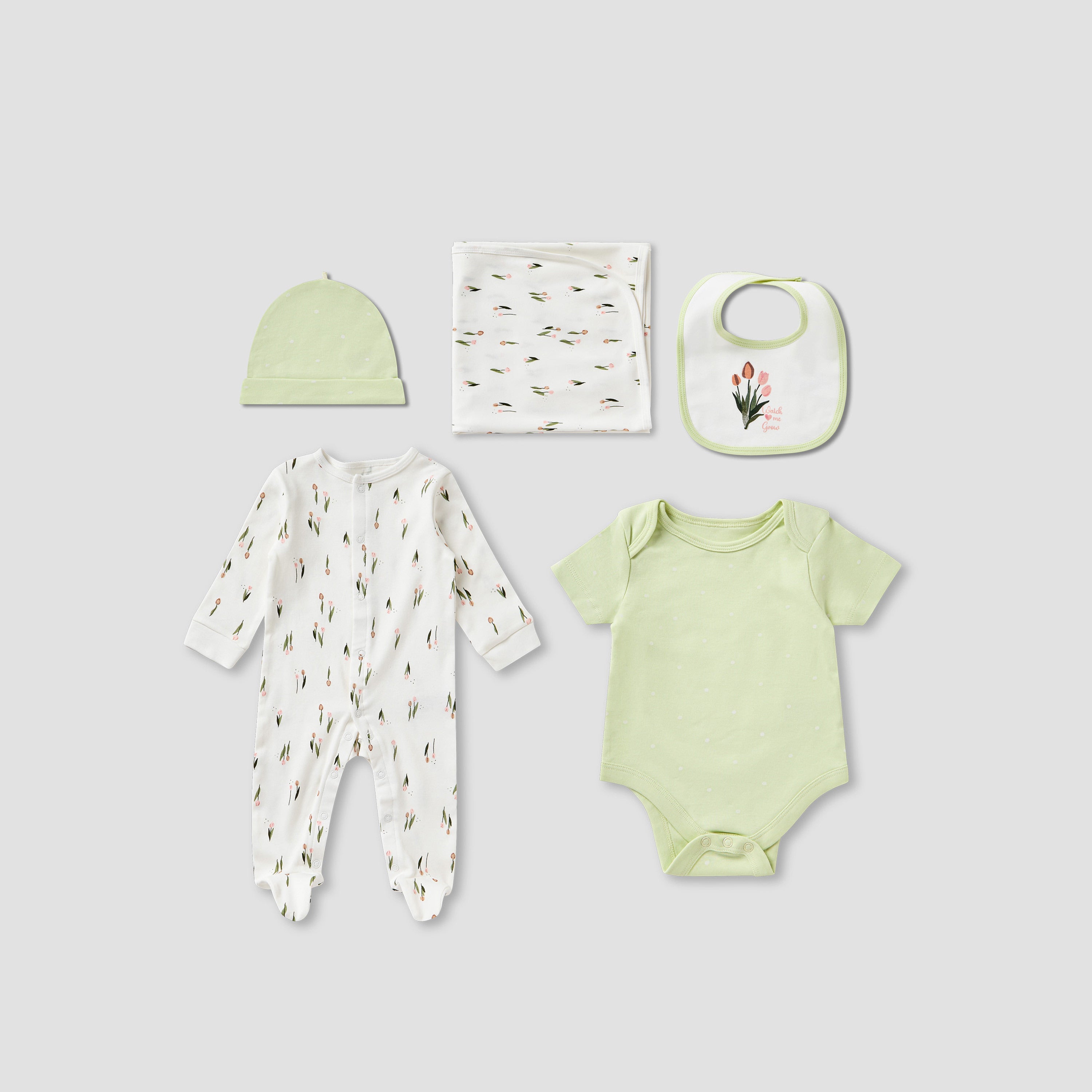 Juniors Floral Print 5-Piece Clothing Gift Set - Green / 0-3 mths