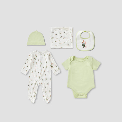 Juniors Floral Print 5-Piece Clothing Gift Set - Green / 0-3 mths