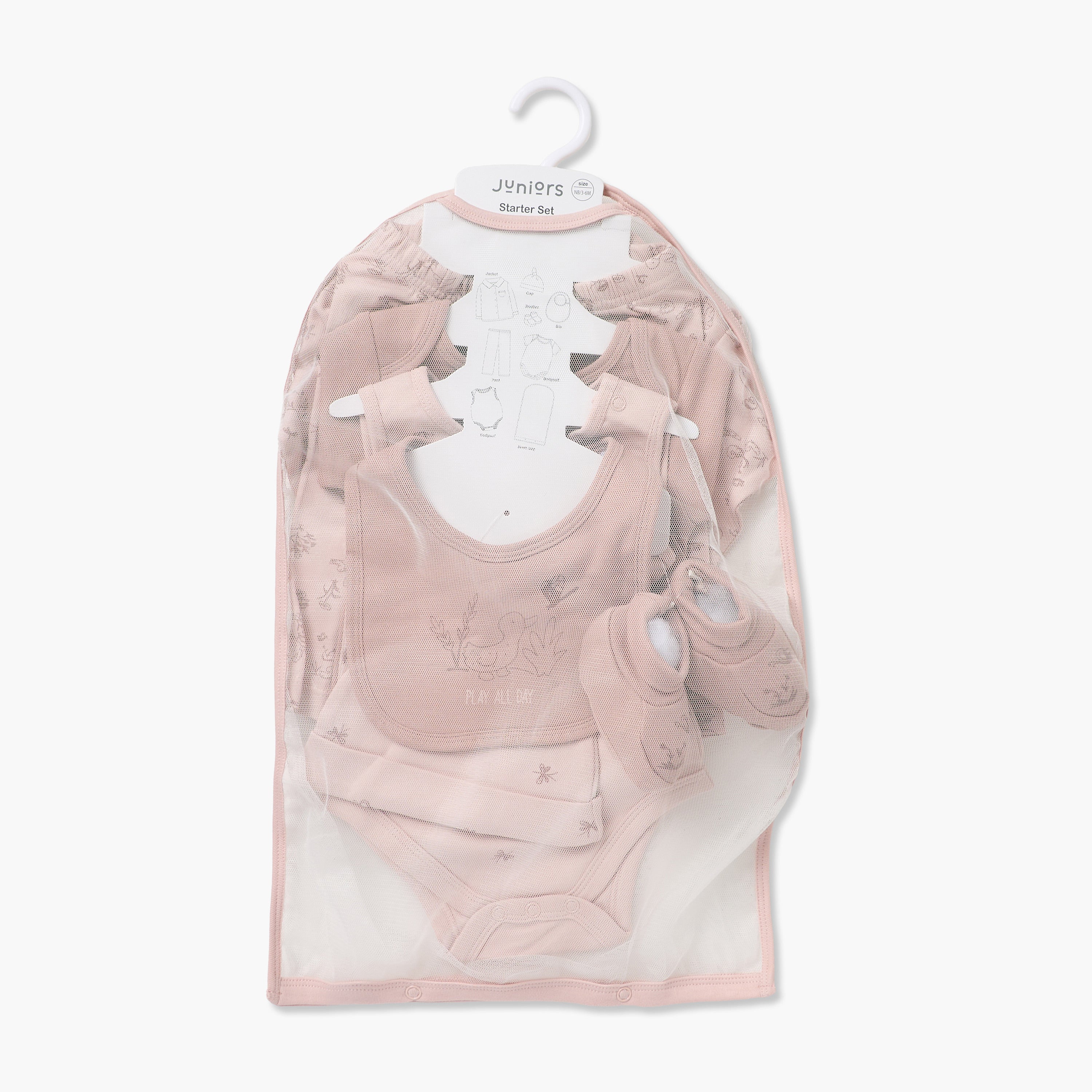 Set of 8 Juniors Clothing Gift Set with Print - Pink / 3-6 mths