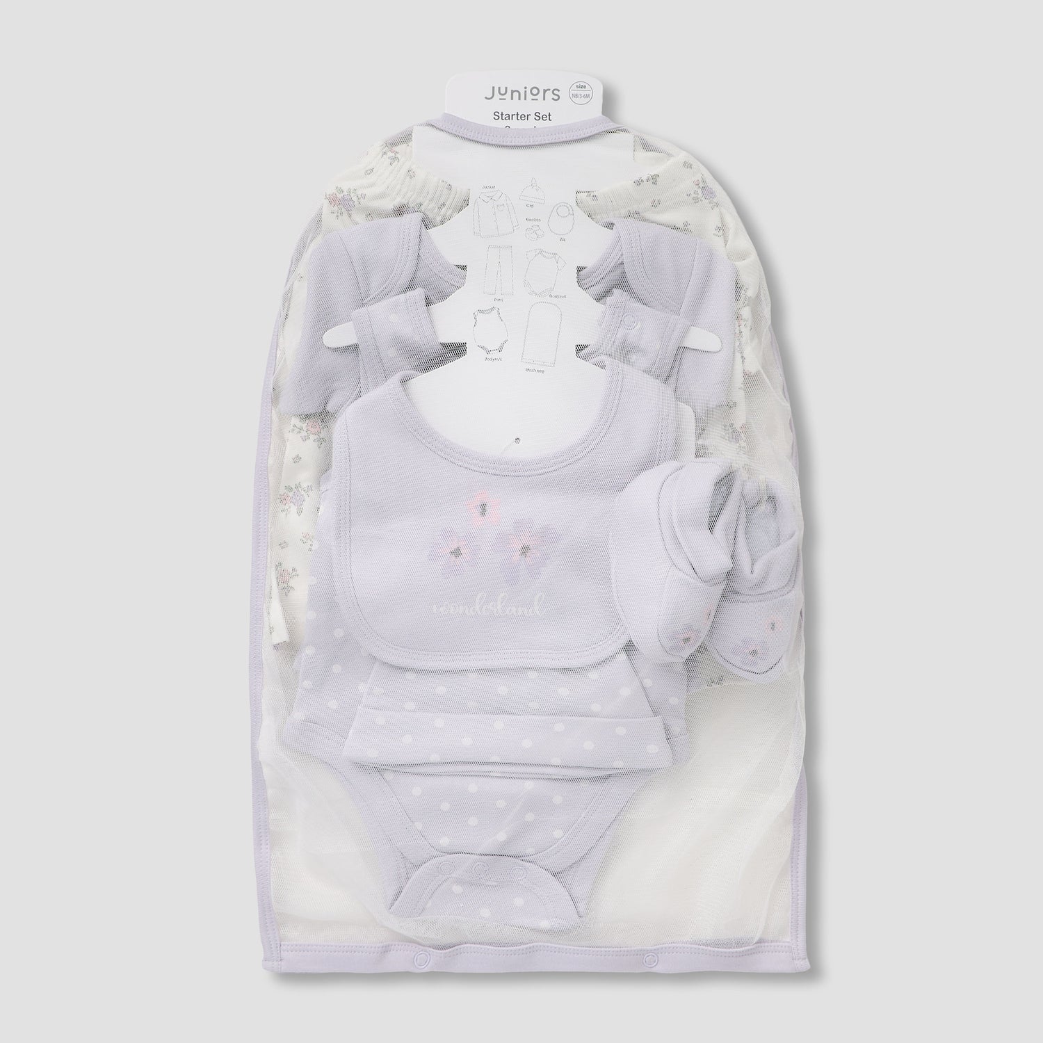 Set of 8 Juniors Clothing Gift Set with Snap Button Closure - Purple / 3-6 mths