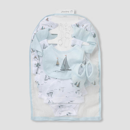 Set of 8 Juniors Clothing Gift Set with Sailboat Print - Blue / 3-6 mths