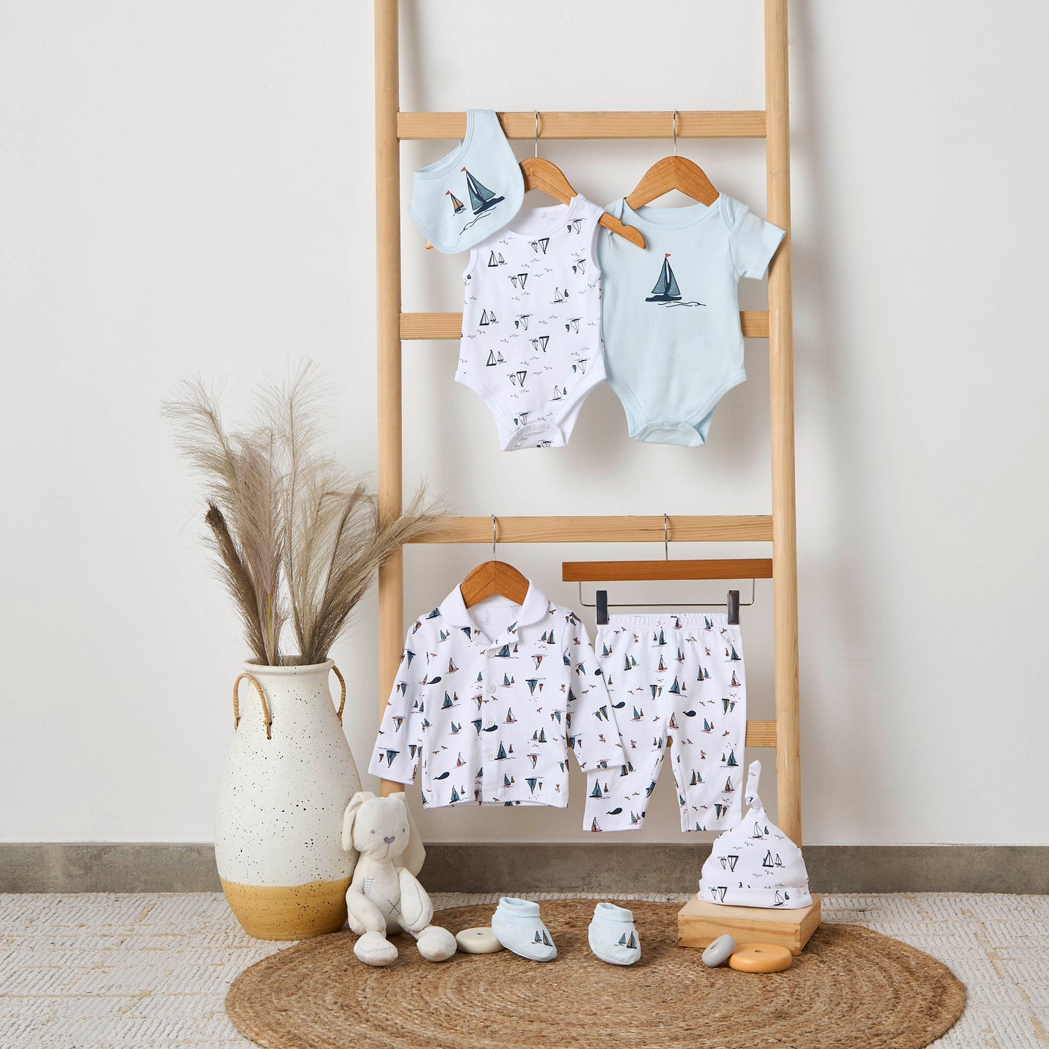 Set of 8 Juniors Clothing Gift Set with Sailboat Print